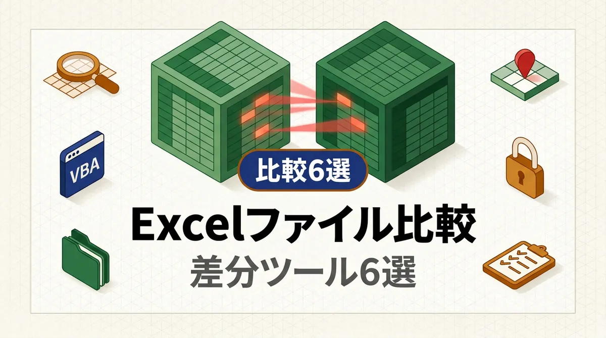 Excelファイル比較ツール6本を無料と買い切りで選び分けるアイキャッチ