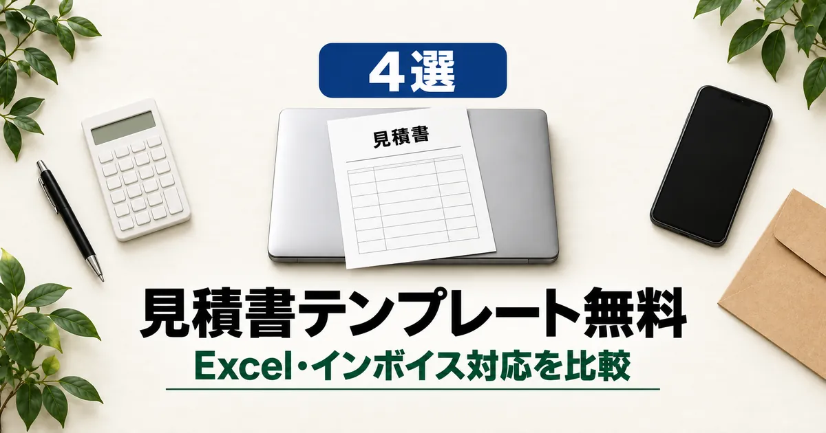 「4選 見積書テンプレート無料 Excel・インボイス対応を比較」と書かれたアイキャッチ画像
