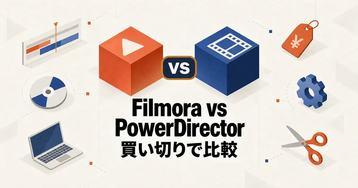 Filmora 15とPowerDirector 2025の永続ライセンスを価格と対応OSで比べるアイキャッチ