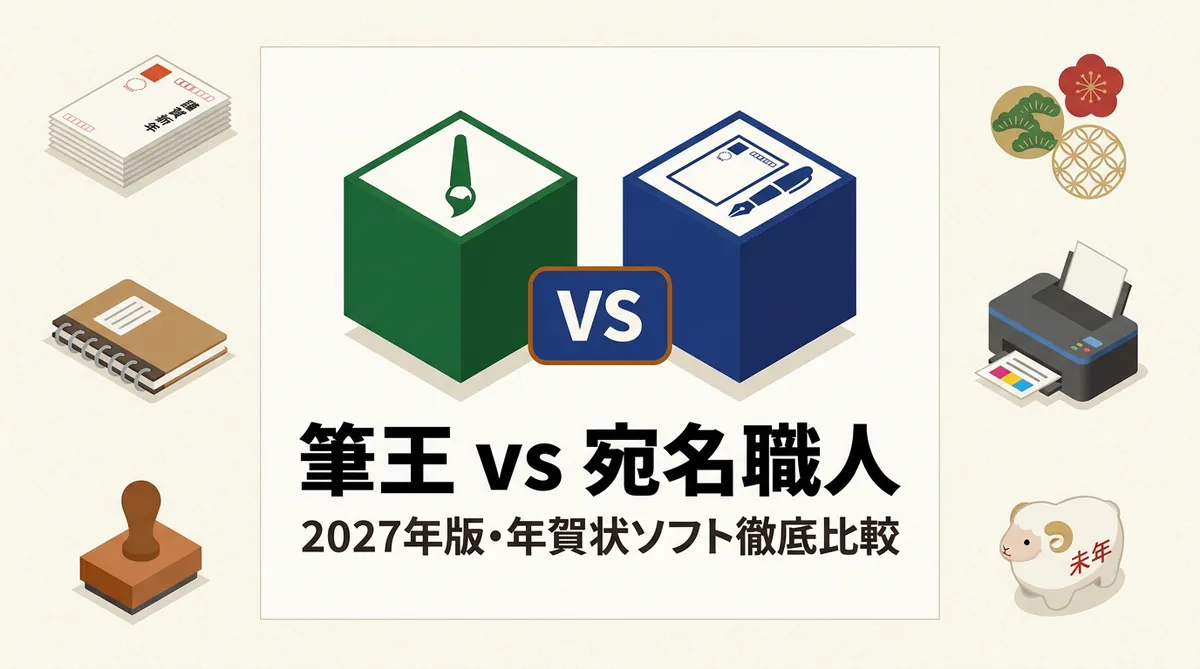 筆王Ver.31と宛名職人2027 Premiumを5軸で比較するアイキャッチ