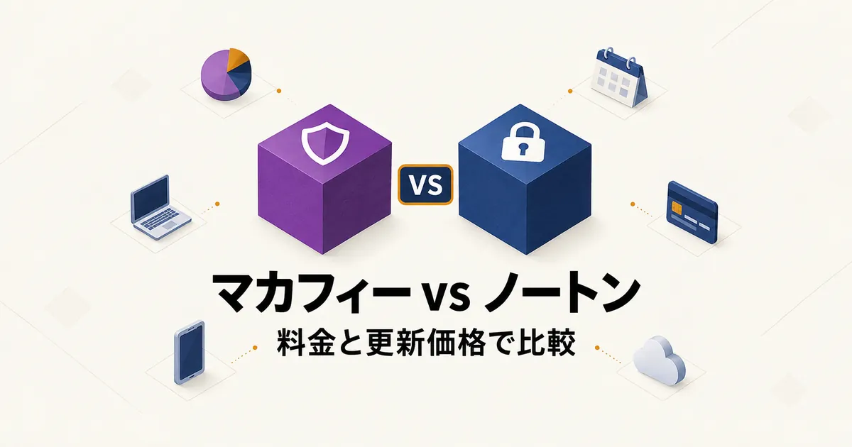 マカフィーとノートン360を料金と更新価格の5軸で比較するアイキャッチ