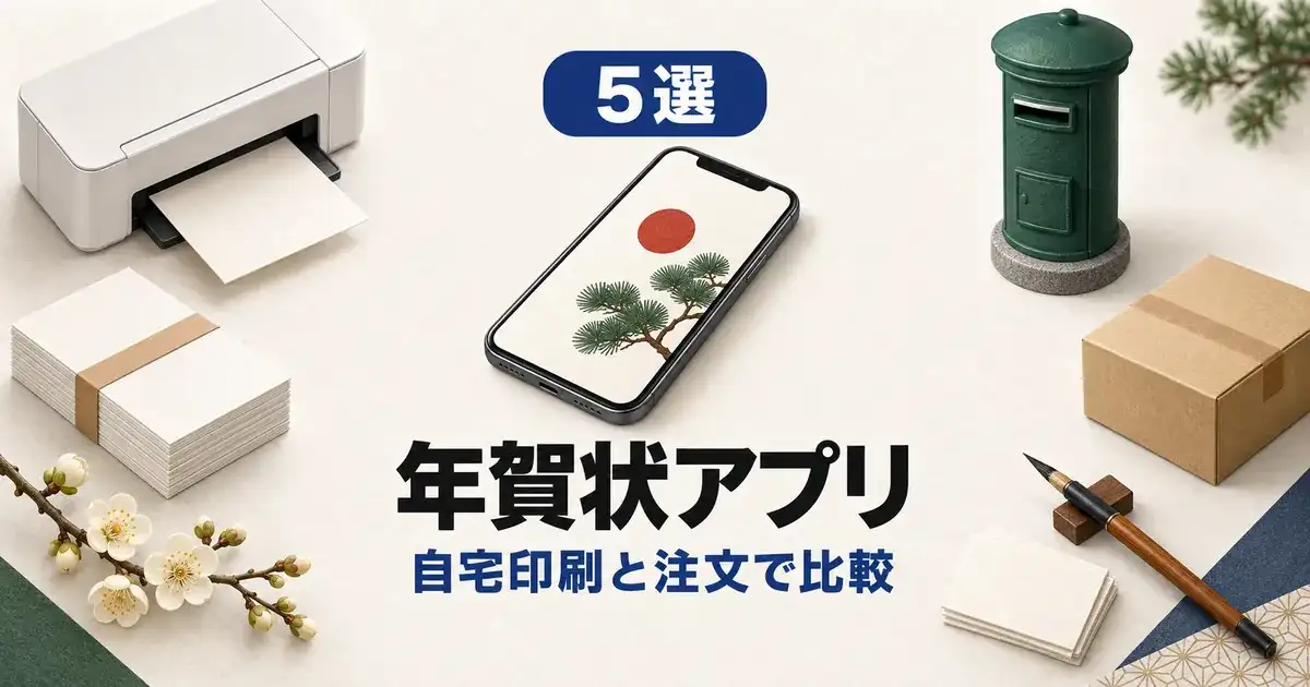 スマホで年賀状を作るアプリ5本を自宅印刷と注文で比較したアイキャッチ