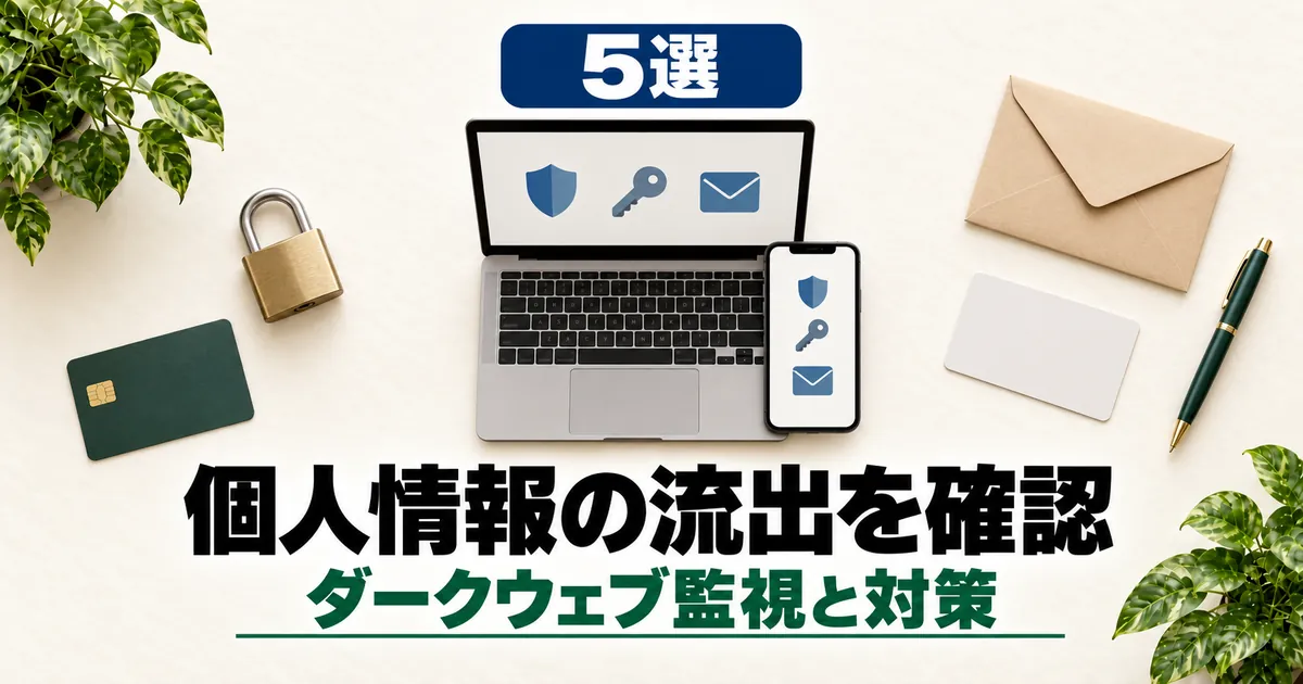 「5選 個人情報の流出を確認 ダークウェブ監視と対策」と書かれたアイキャッチ画像